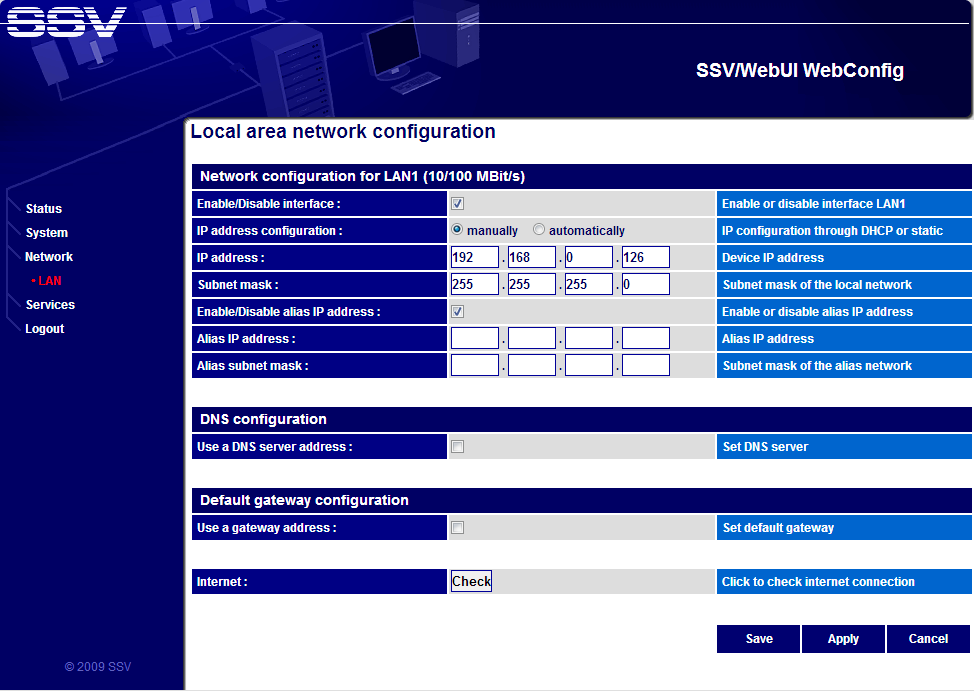 Screenshot SSV WebConfig Tool